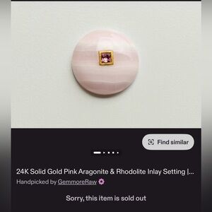 NWOT 18K Pink Aragonite Round Gemstone Pendant with Rhodolite Inlay